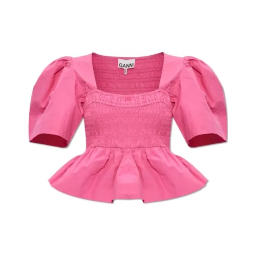 GANNI Peplum Waist Ruffled Hem Cropped Blouse