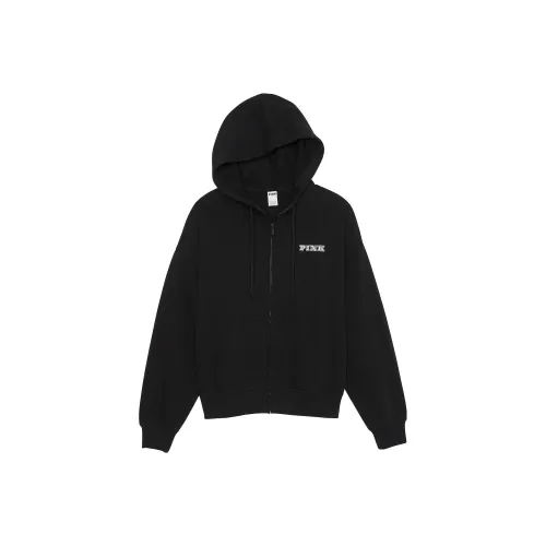 Victoria's Secret PINK Ivy Fleece Campus Full-Zip Hoodie/Pure Black Sweatshirt Women's Pure Black