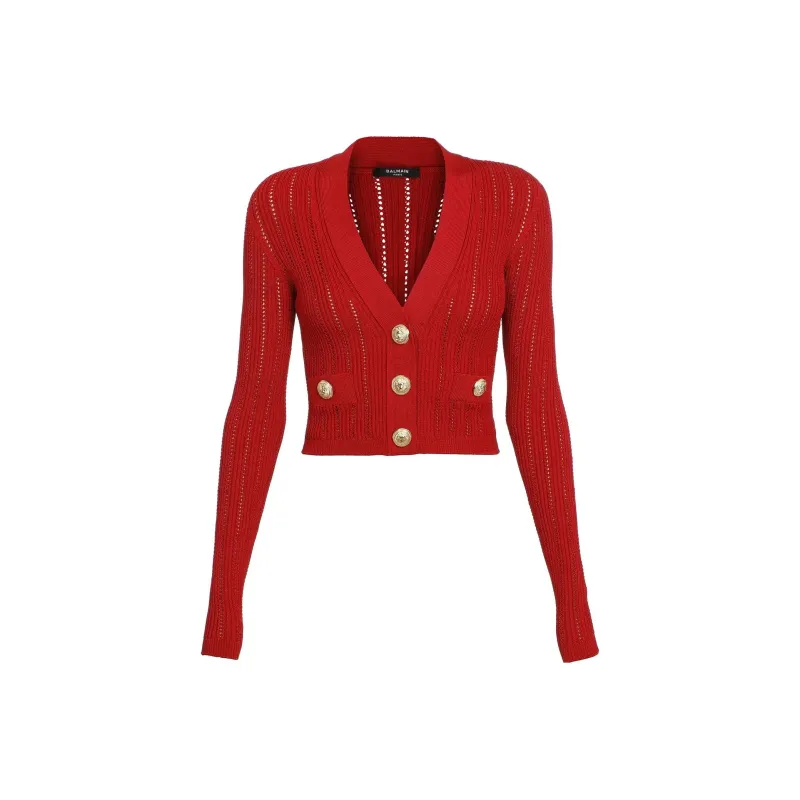 BALMAIN Cropped Knitted Cardigan-0