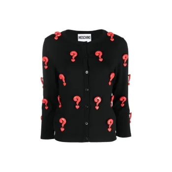MOSCHINO Red Question Marks Elastic Cardigan