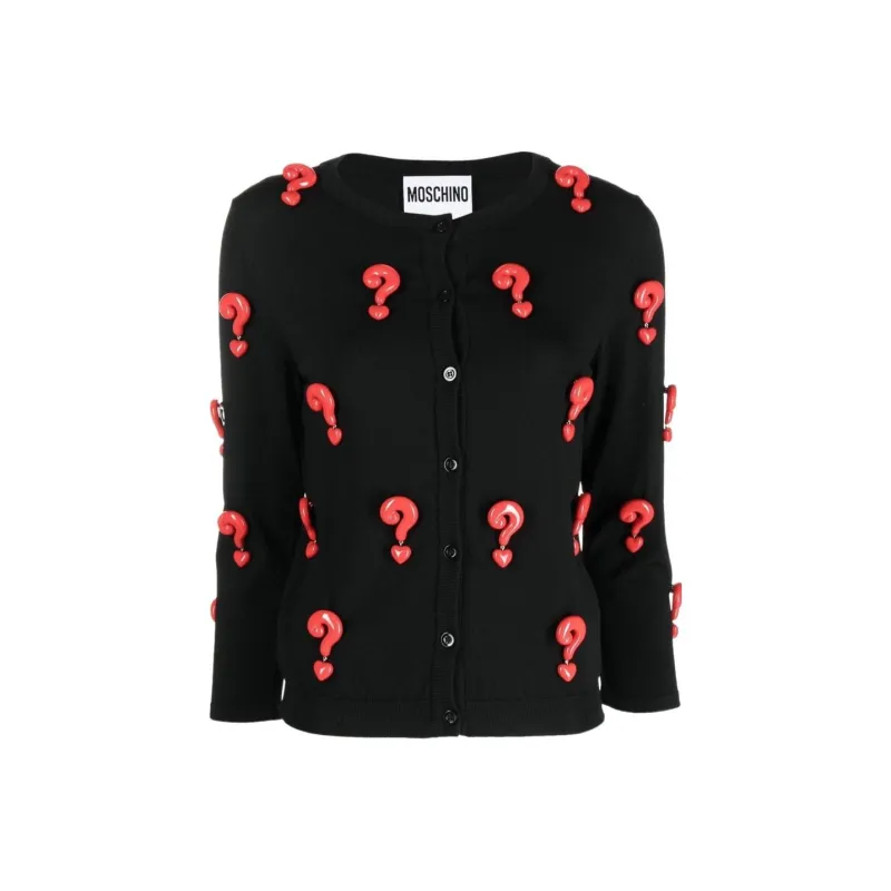 MOSCHINO Red Question Marks Elastic Cardigan-0