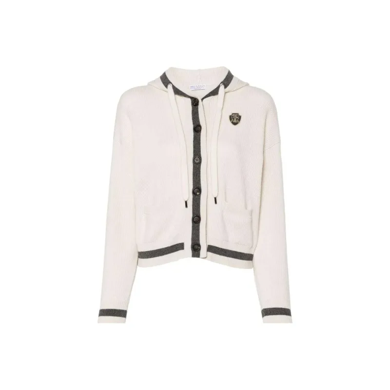 Brunello Cucinelli Logo Patch Hooded Drawstring Cardigan-0
