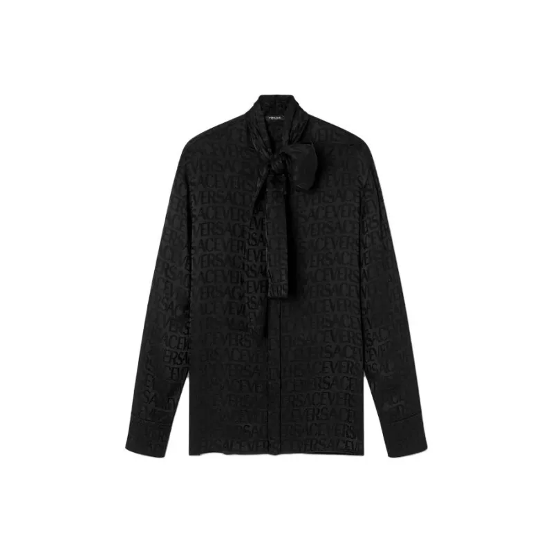 VERSACE Allover Logo Patterned Satin Shirt-0