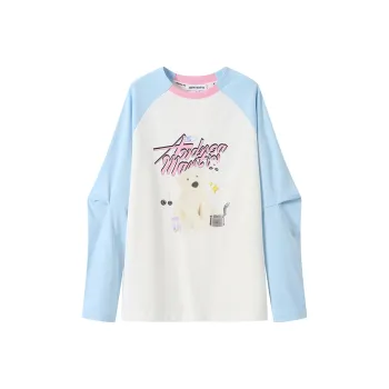 ANDREA MARTIN Raglan Sleeve T Shirt Unisex Blue White