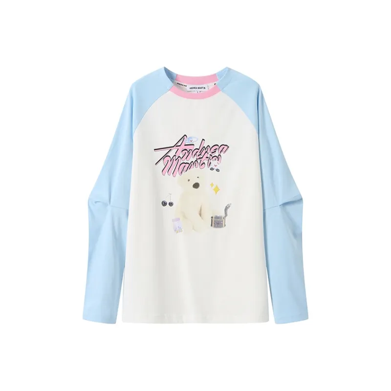 ANDREA MARTIN Raglan Sleeve T Shirt Unisex Blue White-0