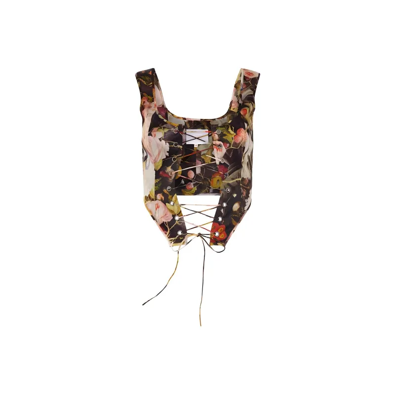 Selkie Strapless Tops Women's Black Sole With Floral Print-0