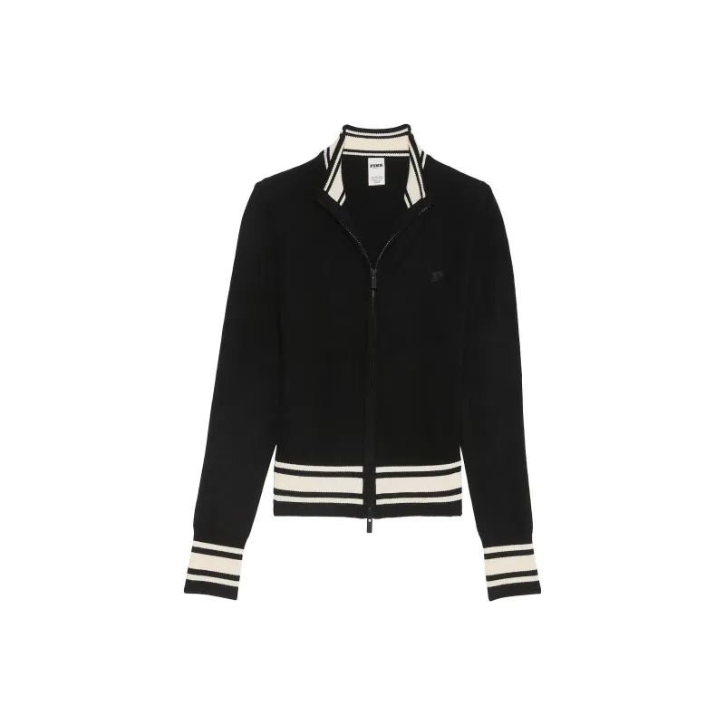 Victoria's Secret PINK Varsity Knit Full-Zip Sweater/Pure Black Knitwear Women's Pure Black-0