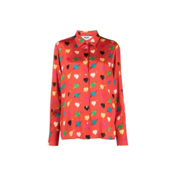 MSGM Heart Printed Straight Hem Shirt