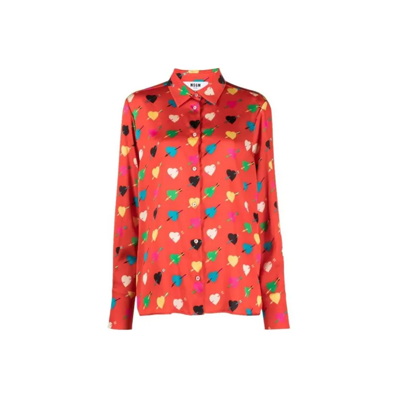 MSGM Heart Printed Straight Hem Shirt-0