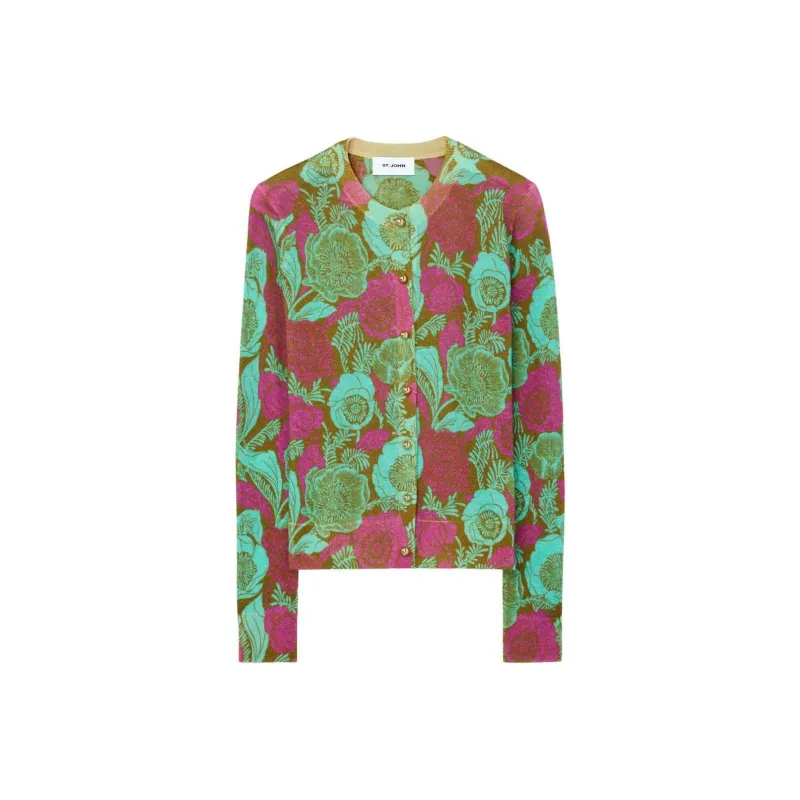 St. John Floral-print Organic Wool Cardigan-0