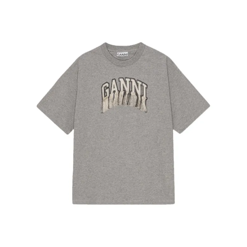 GANNI Fringed Logo Appliqué T shirt-0