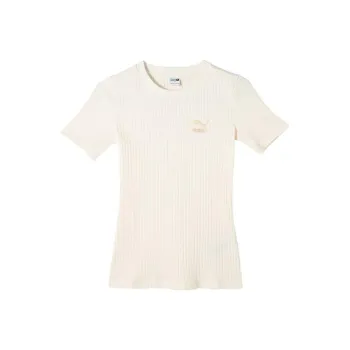 PUMA T Shirt Women's Cotton Linen Blend Natural
