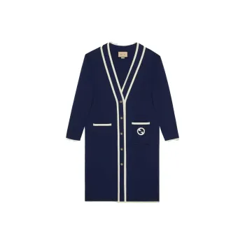 GUCCI Gg Logo Embroidered V-Neck Cardigan Dress