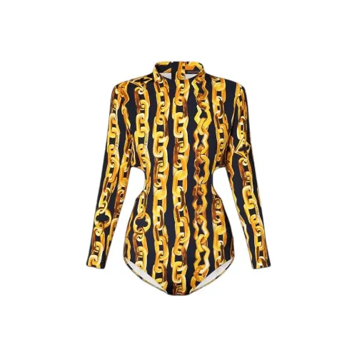 LOUIS VUITTON Chain Print Cut-Out Body Bodysuits Women's Yellow