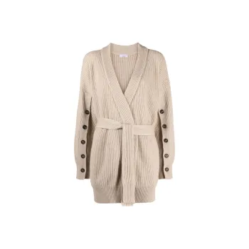 Brunello Cucinelli Tie-Waist Ribbed Cardigan