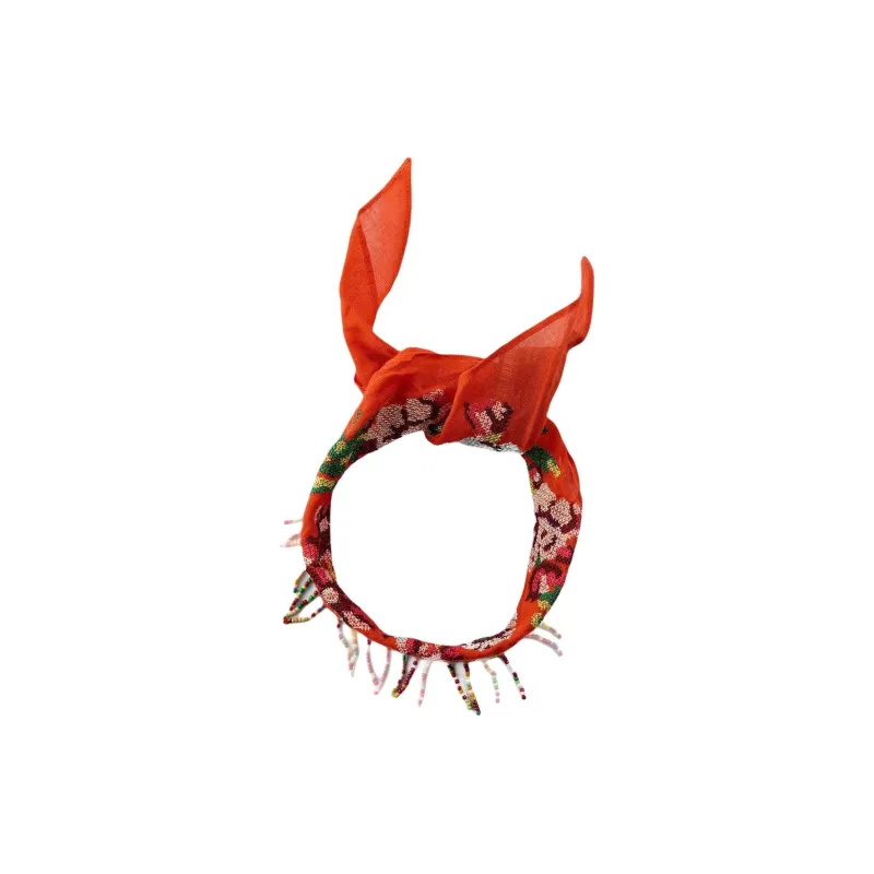 ZARA Cotton Silk Scarves Women's Red-0
