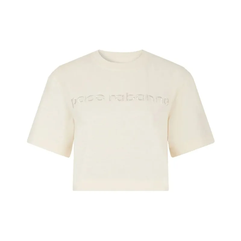 Paco Rabanne Logo Embroidered Cropped T Shirt-5