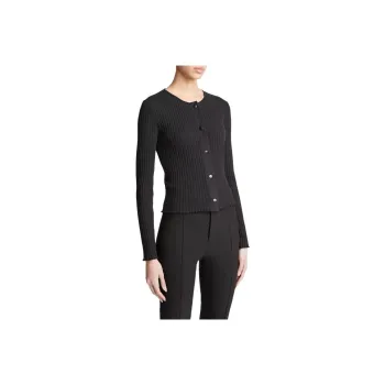 VINCE Scallop-edge Ribbed-knit Cardigan
