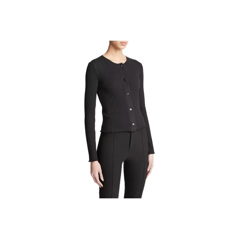 VINCE Scallop-edge Ribbed-knit Cardigan-0