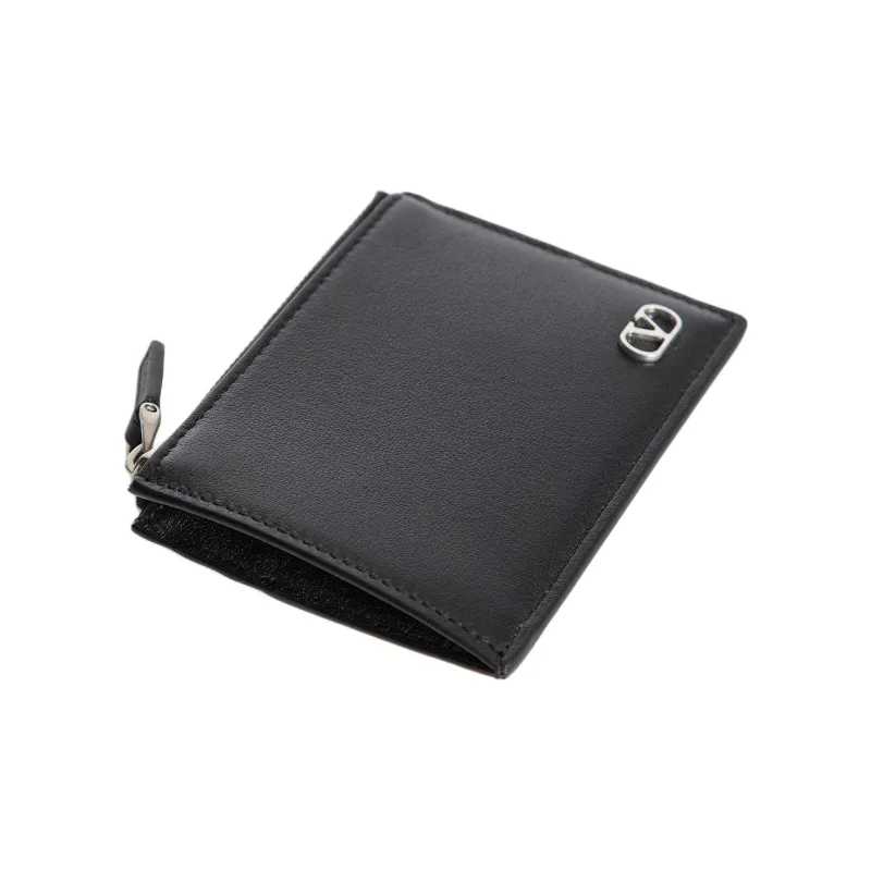 Valentino VLogo Signature Calfskin Card Holder Men's Black-2