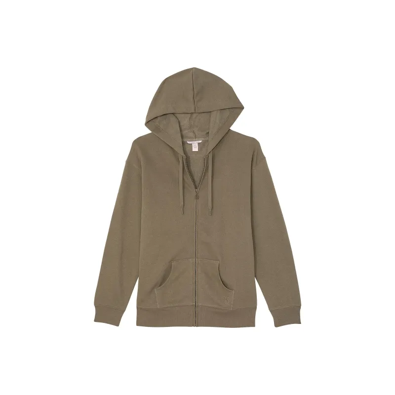 Victoria's Secret Cotton Fleece Full-Zip Hoodie/Green Sweatshirt Women's Green-0