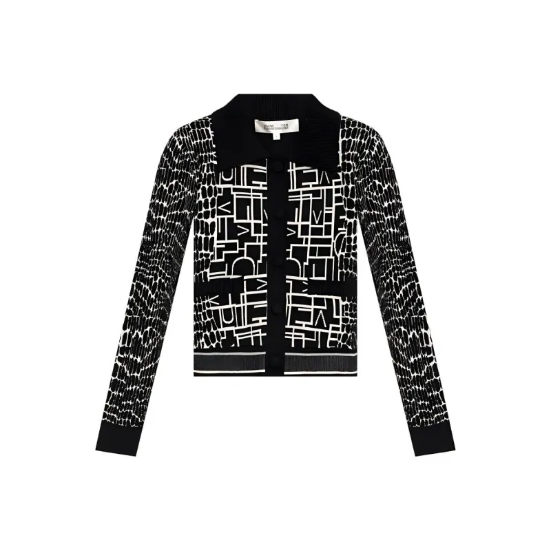 DVF Diane Von Furstenberg Pattern Jacquard Button Up Cardigan-0