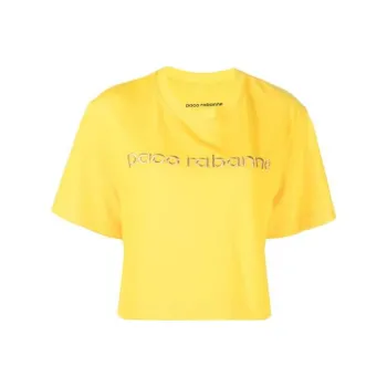 Paco Rabanne Logo Embroidered Cropped T Shirt