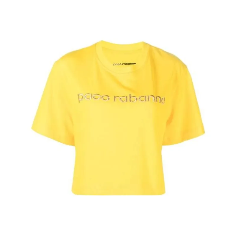 Paco Rabanne Logo Embroidered Cropped T Shirt-0