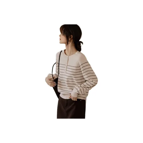 XWI Knitwear Women's Beige Apricot Base With Coffee Stripes