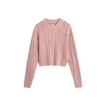 GAP X LoveShackFancy Cable Knit Cropped Sweater Pink