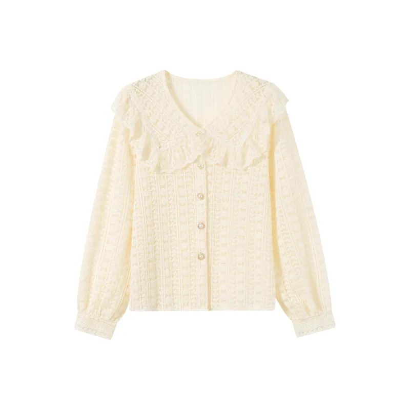 Adeworn Chiffon Shirt Women's Apricot-0