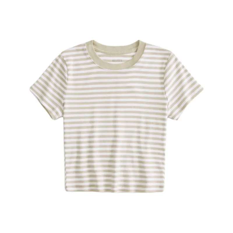 Hollister T Shirt Women's Beige Stripes-0