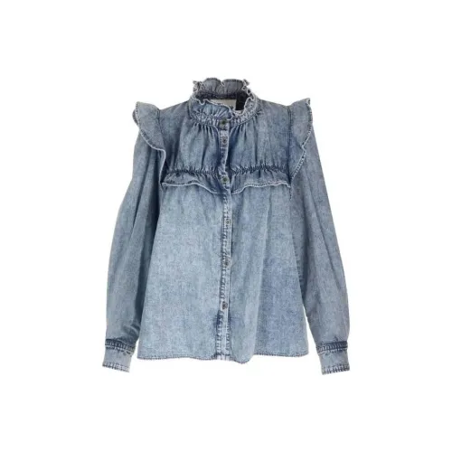 ISABEL MARANT ETOILE Button Up Ruffled Denim Shirt