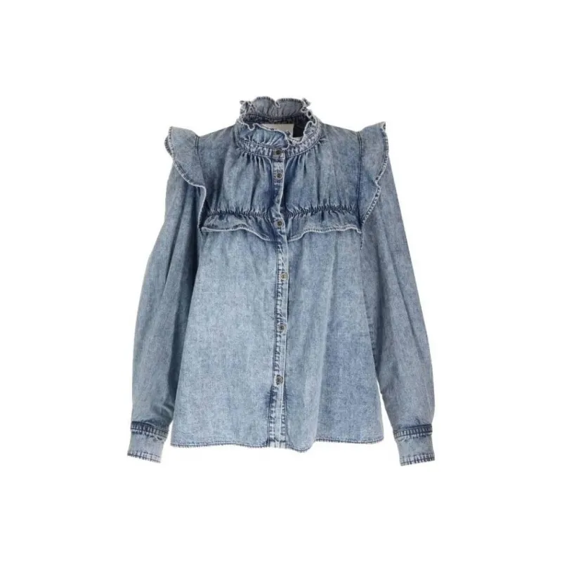 ISABEL MARANT ETOILE Button Up Ruffled Denim Shirt-0