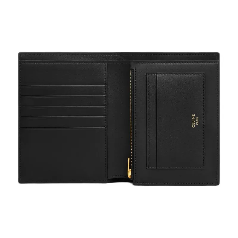 CELINE Calfskin Wallet Medium Size Women's Black-3