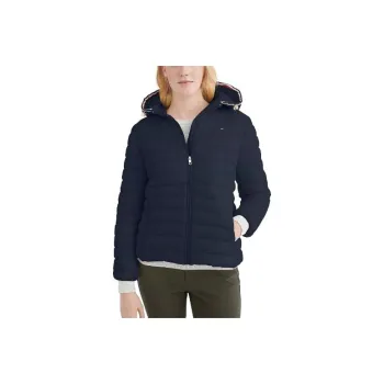 Tommy Hilfiger Hooded Puffer Jacket Jackets Dark Sable Jackets Coats Women's Marine Blue