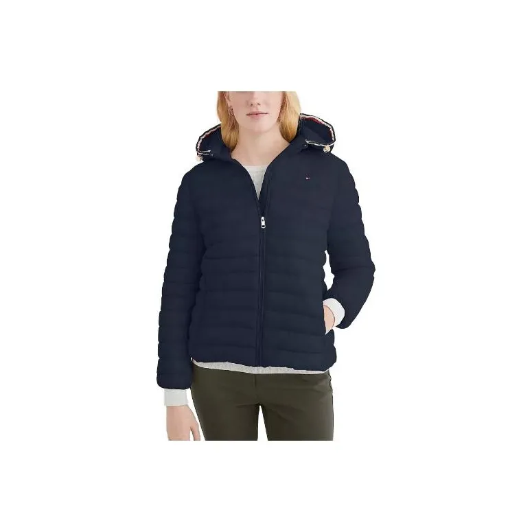 Tommy Hilfiger Hooded Puffer Jacket Jackets Dark Sable Jackets Coats Women's Marine Blue-0