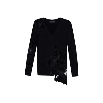 Oscar De La Renta Guipure Inset Long Cardigan