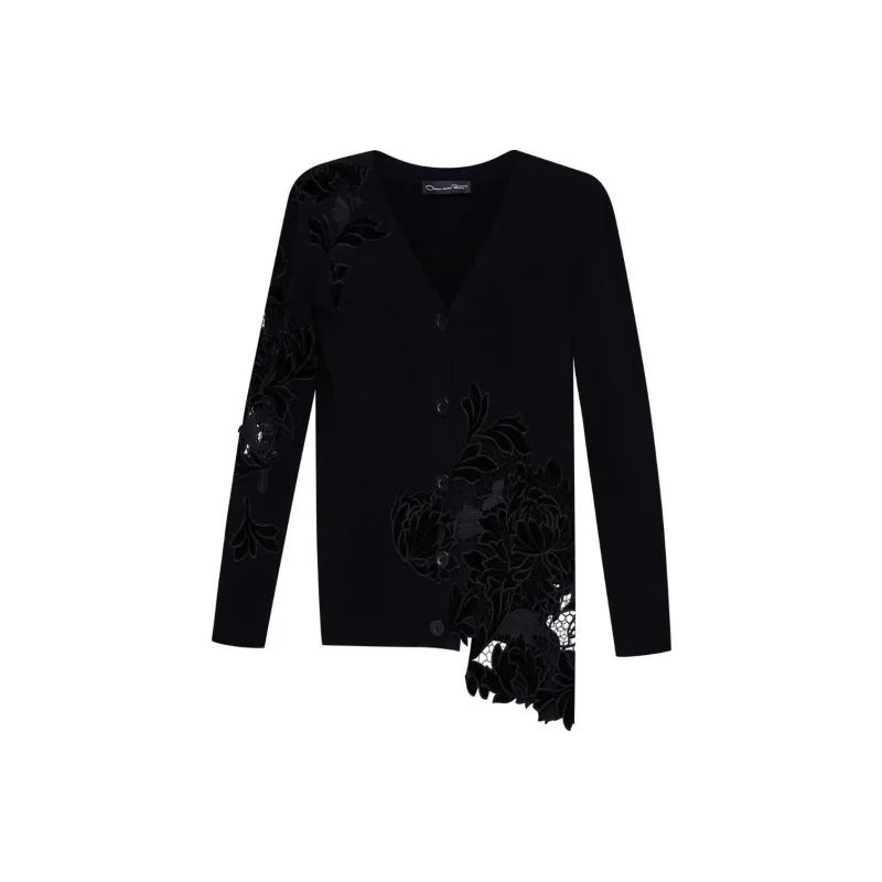 Oscar De La Renta Guipure Inset Long Cardigan-0