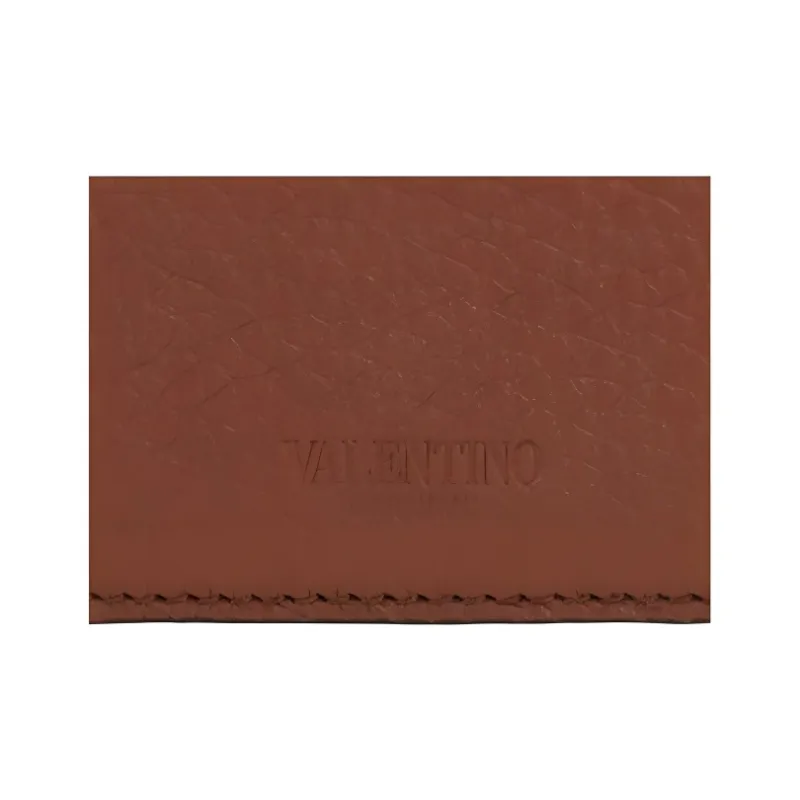 Valentino Rockstud Calfskin Card Holder Regular Men's Brown-4