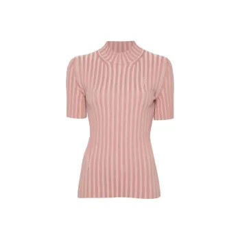 FENDI High Neck Short Sleeved Striped Jumper