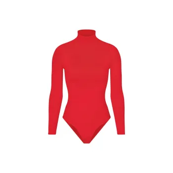 SKIMS ESSENTIAL MOCK NECK LONG SLEEVE BODYSUIT Bodysuits Women's RED/Red