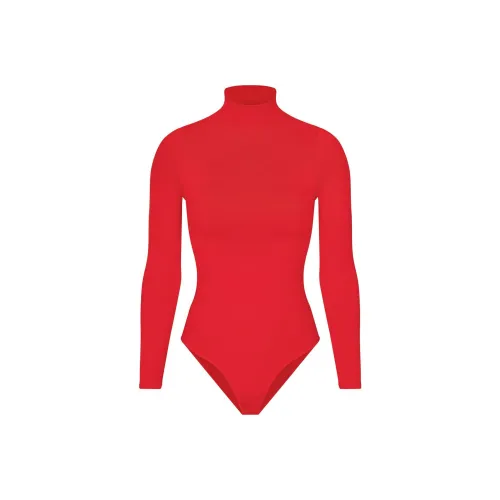 SKIMS ESSENTIAL MOCK NECK LONG SLEEVE BODYSUIT Bodysuits Women's RED/Red