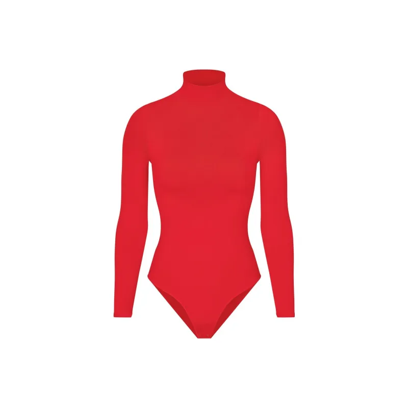 SKIMS ESSENTIAL MOCK NECK LONG SLEEVE BODYSUIT Bodysuits Women's RED/Red-0