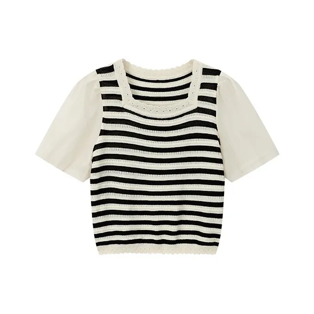 VIMLY T Shirt Women's Apricot With Black Stripes-0
