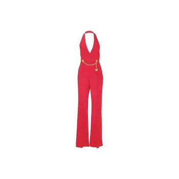 MOSCHINO Chain-Embellished Open-Back Haltrneck Jumpsuit