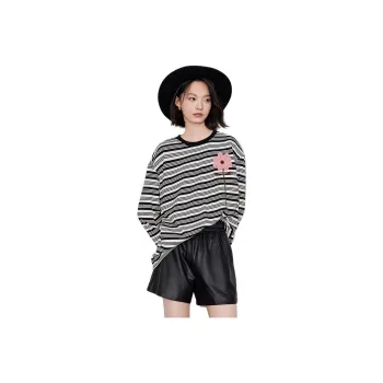 Initial Language x CHAHUASHILIANMING Sweatshirt Women's Black Beige Stripe