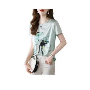 Yi Mengyuan Silk T-shirt Women's Light Blue