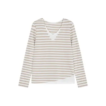 IHIMI T Shirt Women's Brown Coffee & White