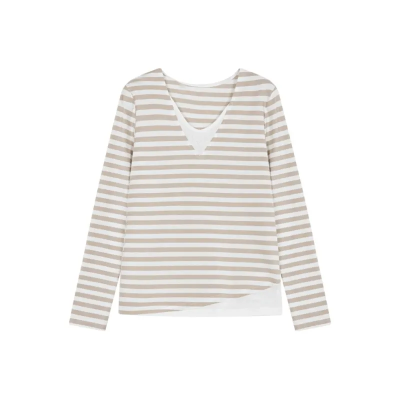IHIMI T Shirt Women's Brown Coffee & White-0